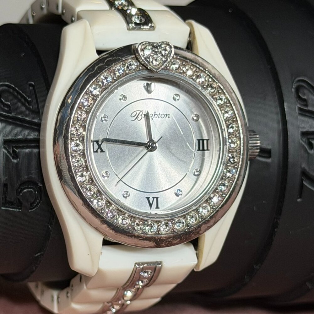 Brighton Dana Point White Link Watch with Swarovski Crystals – Needs Battery